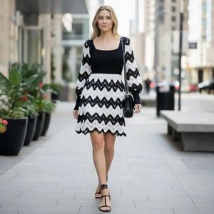 CHRISTOPHER DEANE black white zig zag dress medium